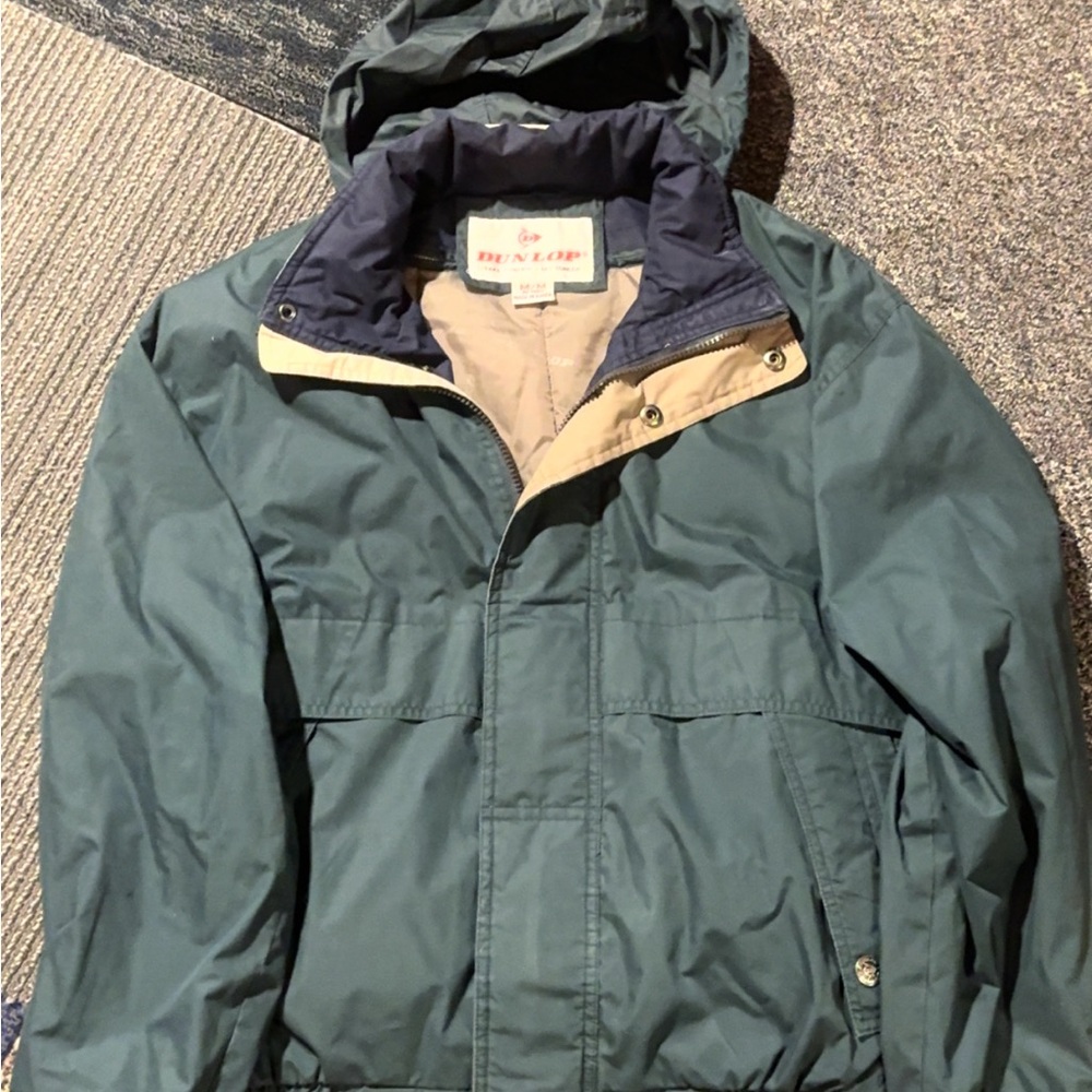 Green and Tan Bomber Jacket with Weather-Resistant Material